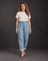 Cerulean Khadi Cotton Carrot-Fit Trousers - Trousers - Mizyana