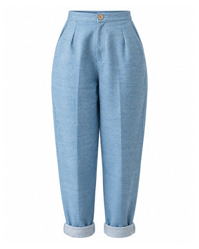 Cerulean Khadi Cotton Carrot-Fit Trousers - Trousers - Mizyana
