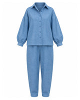 Cerulean Khadi Cotton Oversized Shirt and Pants Co-ord Set - Co-ord Set - Mizyana