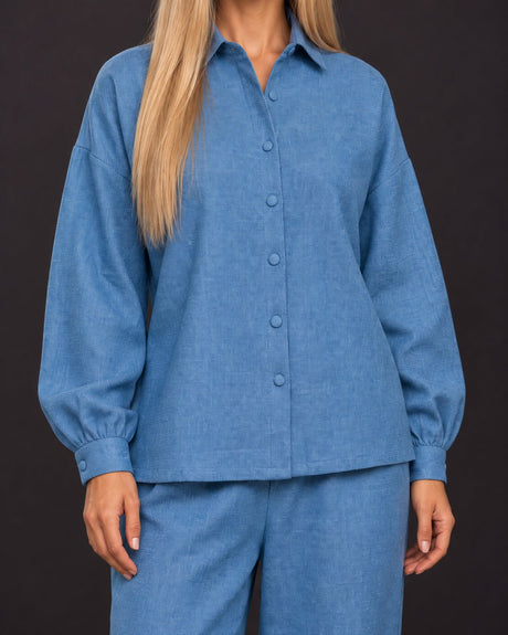Cerulean Khadi Cotton Oversized Shirt and Pants Co-ord Set - Co-ord Set - Mizyana
