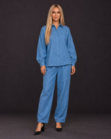 Cerulean Khadi Cotton Oversized Shirt and Pants Co-ord Set - Co-ord Set - Mizyana