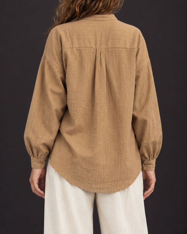 Cha Tan Self-Checked Handwoven Cotton Oversized Shirt - Shirt - Mizyana