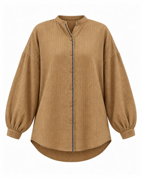Cha Tan Self-Checked Handwoven Cotton Oversized Shirt - Shirt - Mizyana