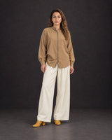 Cha Tan Self-Checked Handwoven Cotton Oversized Shirt - Shirt - Mizyana