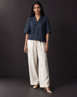 Charcoal Camp Collar Handwoven Silk Shirt - Shirt - Mizyana