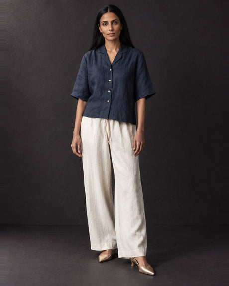 Charcoal Camp Collar Handwoven Silk Shirt - Shirt - Mizyana