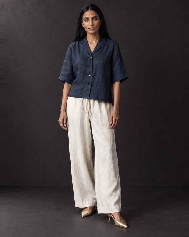 Charcoal Camp Collar Handwoven Silk Shirt - Shirt - Mizyana