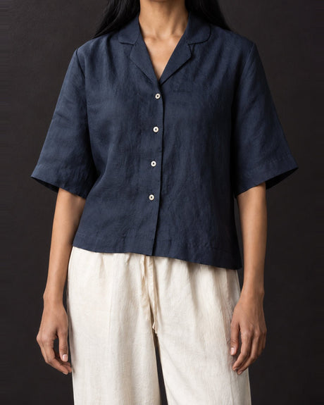 Charcoal Camp Collar Handwoven Silk Shirt - Shirt - Mizyana