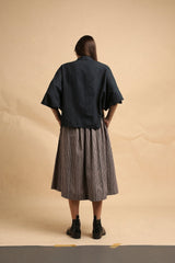 Charcoal Collar Crop Top & Gray Box Pleated Skirt Set (2 PCS) - Two-Piece Set - Mizyana