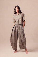 Charcoal Striped Barrel Pants - Trousers - Mizyana