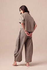 Charcoal Striped Barrel Pants - Trousers - Mizyana