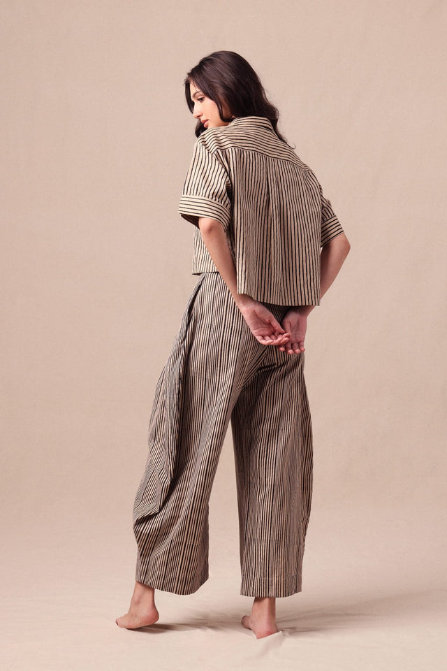Charcoal Striped Barrel Pants - Trousers - Mizyana