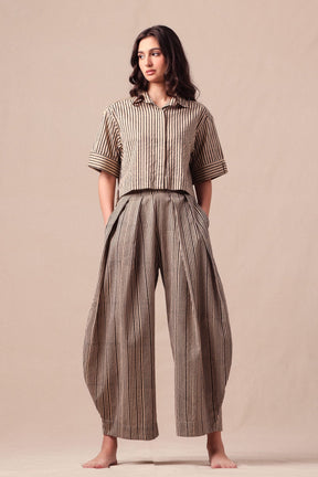 Charcoal Striped Barrel Pants - Trousers - Mizyana