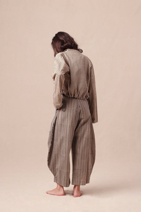 Charcoal Striped Bodysuit Barrel Pants and Crop Jacket Co-Ord Set (3 PCS) - Three-Piece Set - Mizyana