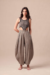 Charcoal Striped Bodysuit & Barrel Pants Co-Ord Set (2 PCS) - Two-Piece Set - Mizyana