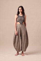Charcoal Striped Bodysuit & Barrel Pants Co-Ord Set (2 PCS) - Two-Piece Set - Mizyana
