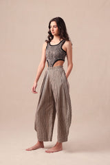 Charcoal Striped Bodysuit & Barrel Pants Co-Ord Set (2 PCS) - Two-Piece Set - Mizyana