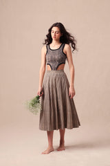 Charcoal Striped Bodysuit & Box Pleated Skirt Co-Ord Set (2 PCS) - Co-ord Set - Mizyana