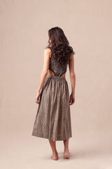Charcoal Striped Bodysuit & Box Pleated Skirt Co-Ord Set (2 PCS) - Co-ord Set - Mizyana
