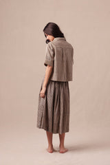 Charcoal Striped Box Pleated Skirt - Skirt - Mizyana