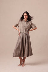 Charcoal Striped Box Pleated Skirt - Skirt - Mizyana