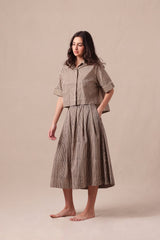 Charcoal Striped Box Pleated Skirt - Skirt - Mizyana