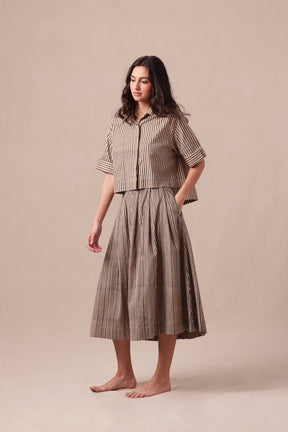 Charcoal Striped Box Pleated Skirt - Skirt - Mizyana