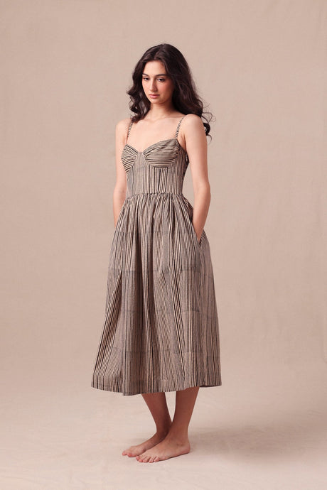 Charcoal Striped Corset Dress - Dress - Mizyana