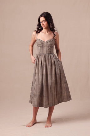Charcoal Striped Corset Dress - Dress - Mizyana