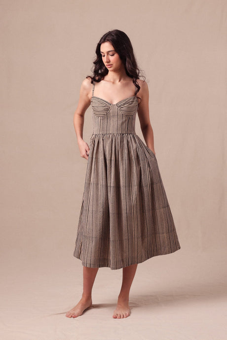 Charcoal Striped Corset Dress - Dress - Mizyana