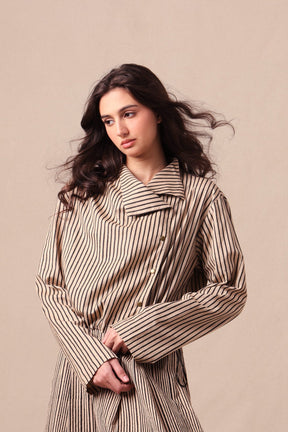 Charcoal Striped Crop Jacket - Jacket - Mizyana