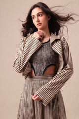 Charcoal Striped Crop Jacket - Jacket - Mizyana