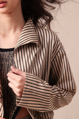 Charcoal Striped Crop Jacket - Jacket - Mizyana