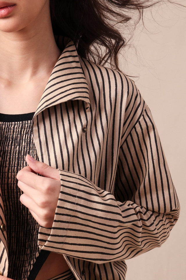 Charcoal Striped Crop Jacket - Jacket - Mizyana