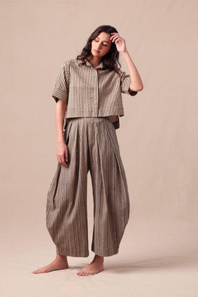 Charcoal Striped Ekin Crop Shirt & Barrel Pants Co-Ord Set (2 PCS) - Two-Piece Set - Mizyana