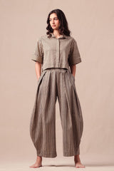 Charcoal Striped Ekin Crop Shirt & Barrel Pants Co-Ord Set (2 PCS) - Two-Piece Set - Mizyana