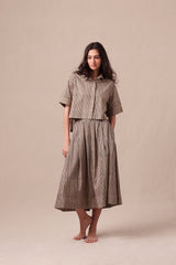 Charcoal Striped Ekin Crop Shirt & Box Pleated Skirt Co-Ord Set (2 PCS) - Two-Piece Set - Mizyana