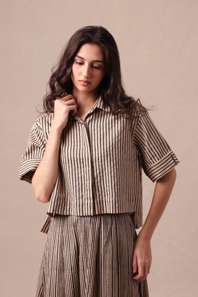 Charcoal Striped Ekin Crop Shirt - Shirt - Mizyana