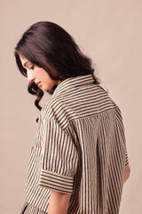 Charcoal Striped Ekin Crop Shirt - Shirt - Mizyana