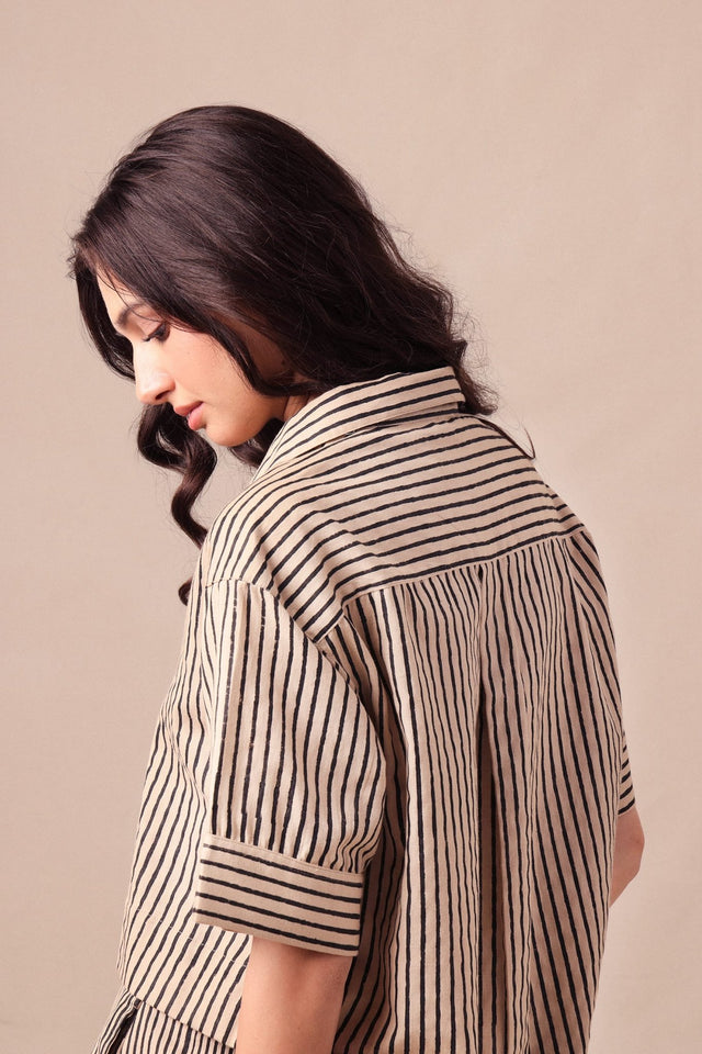 Charcoal Striped Ekin Crop Shirt - Shirt - Mizyana