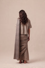Charcoal Striped Ekin Shirt & Drawstring Mul Saree Set (2 PCS) - Two-Piece Set - Mizyana