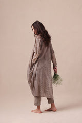 Charcoal Striped Shirt Cowl Tunic & SE Pants Co-Ord Set (2 PCS) - Two-Piece Set - Mizyana
