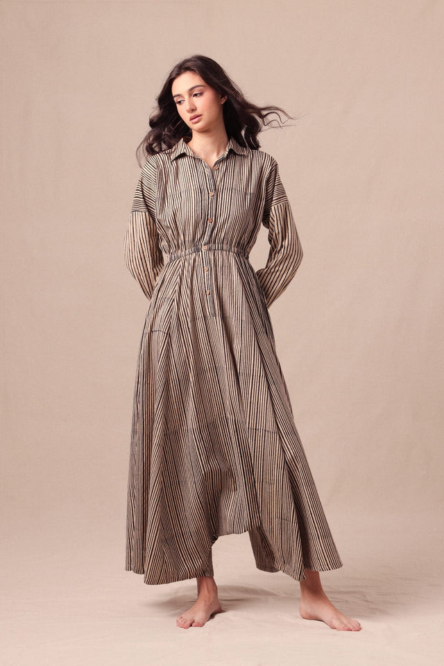 Charcoal Striped Shirt Sphara Jumpsuit - Jumpsuit - Mizyana