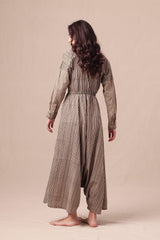 Charcoal Striped Shirt Sphara Jumpsuit - Jumpsuit - Mizyana
