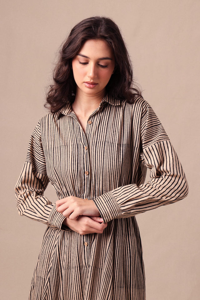 Charcoal Striped Shirt Sphara Jumpsuit - Jumpsuit - Mizyana