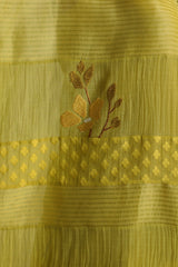 Chartruese Lace Shirt with Linen Wide leg Pants - Two-Piece Set - Mizyana