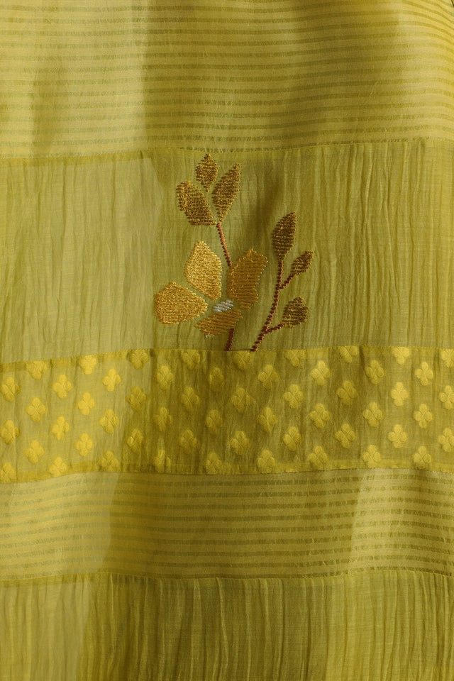 Chartruese Lace Shirt with Linen Wide leg Pants - Two-Piece Set - Mizyana