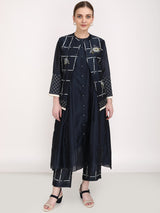 Checks & Roses Short Jacket + Tunic + Pants - Three-Piece Set - Mizyana