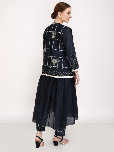 Checks & Roses Short Jacket + Tunic + Pants - Three-Piece Set - Mizyana