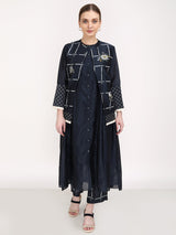 Checks & Roses Short Jacket + Tunic + Pants - Three-Piece Set - Mizyana